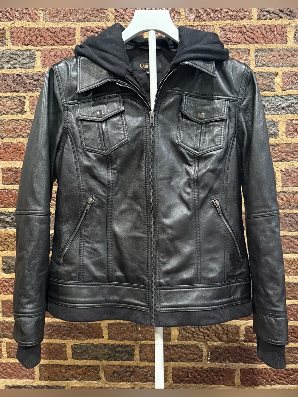 Quince Black Leather Jacket with Hood